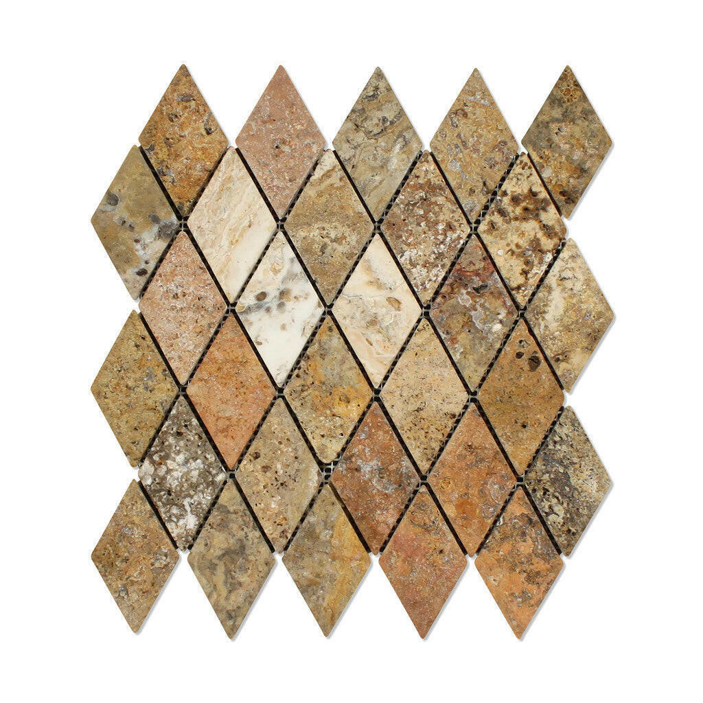 Scabos Travertine 2x4 Tumbled Diamond Mosaic Tile Scabos Travertine 2x4 Tumbled Diamond Mosaic Tile - American Tile Depot
