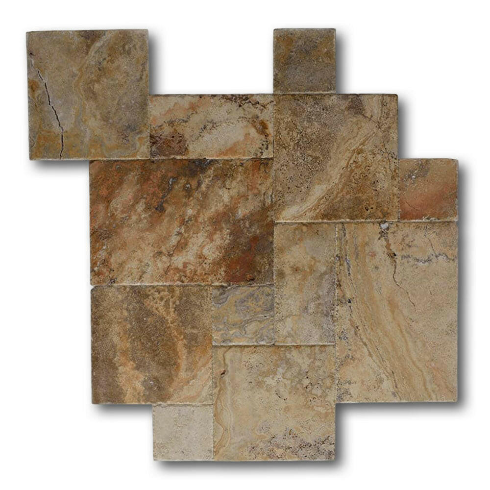 Scabos Travertine Unfilled, Brushed & Chiseled French Pattern Tile Scabos Travertine Unfilled, Brushed & Chiseled French Pattern Tile - American Tile Depot