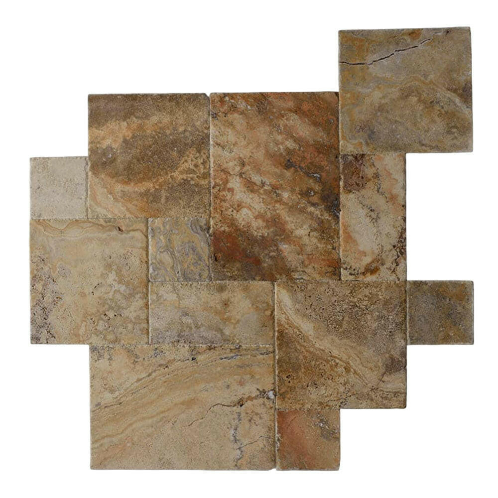 Scabos Travertine Unfilled, Brushed & Chiseled French Pattern Tile Scabos Travertine Unfilled, Brushed & Chiseled French Pattern Tile - American Tile Depot