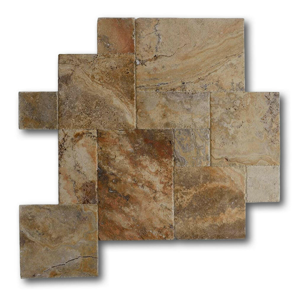 Scabos Travertine Unfilled, Brushed & Chiseled French Pattern Tile Scabos Travertine Unfilled, Brushed & Chiseled French Pattern Tile - American Tile Depot