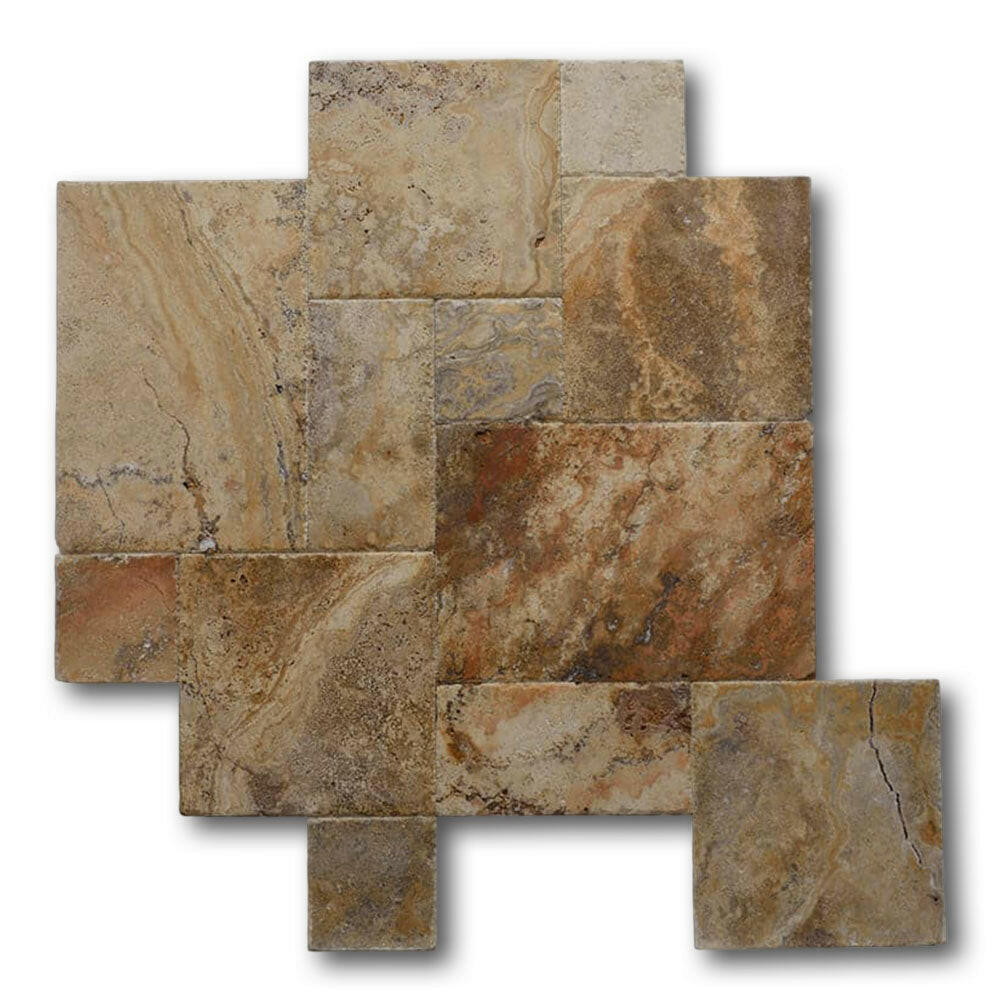 Scabos Travertine Unfilled, Brushed & Chiseled French Pattern Tile Scabos Travertine Unfilled, Brushed & Chiseled French Pattern Tile - American Tile Depot