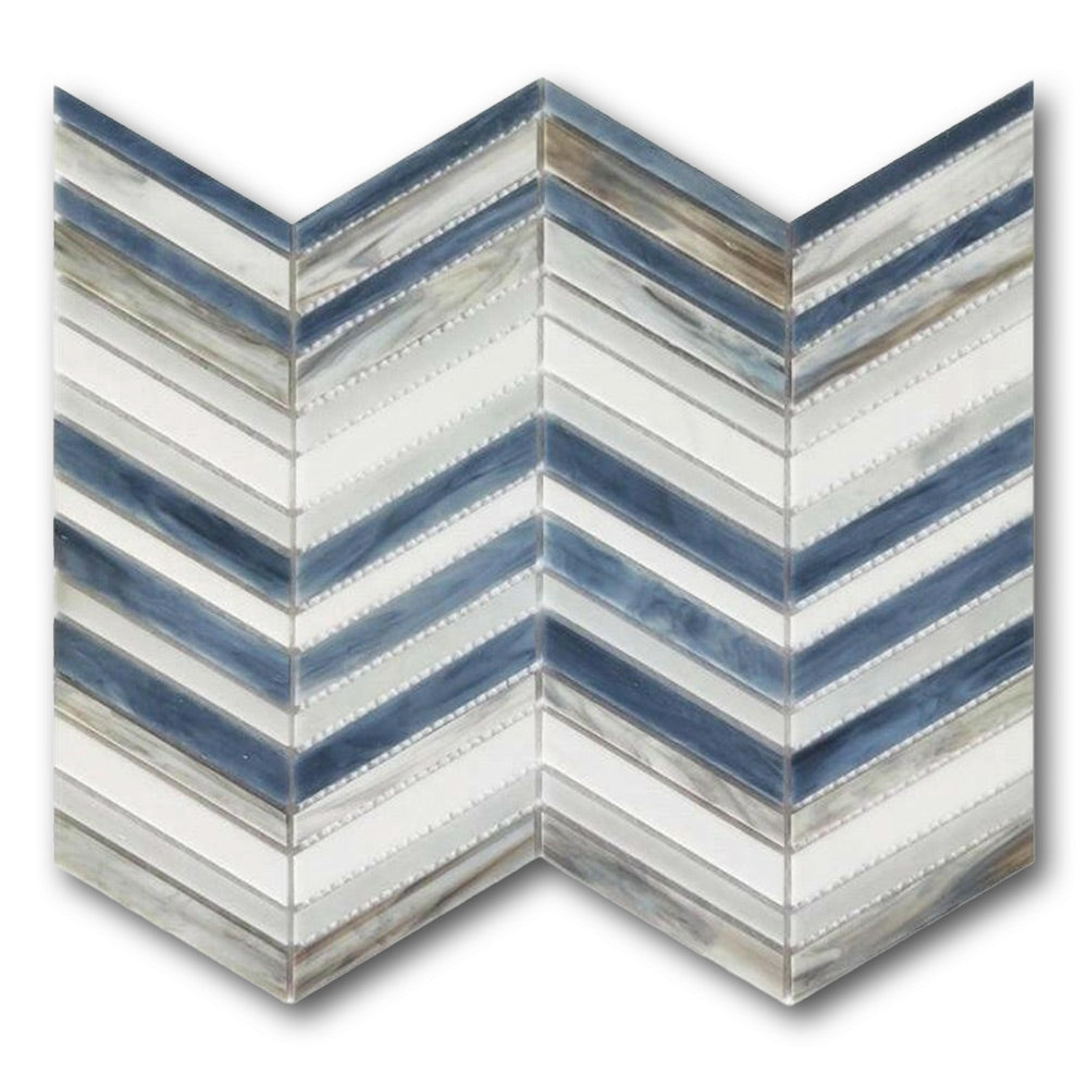 Seashore Beach Wave Herringbone Glass Mosaic Tile