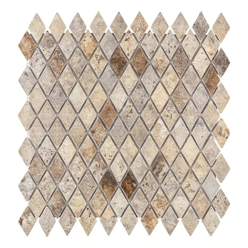 Silver Travertine 1" Diamond Tumbled Mosaic Tile Silver Travertine 1" Diamond Tumbled Mosaic Tile - American Tile Depot