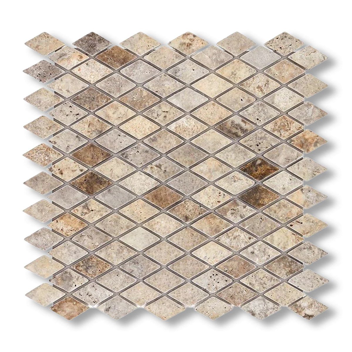 Silver Travertine 1" Diamond Tumbled Mosaic Tile - American Tile Depot