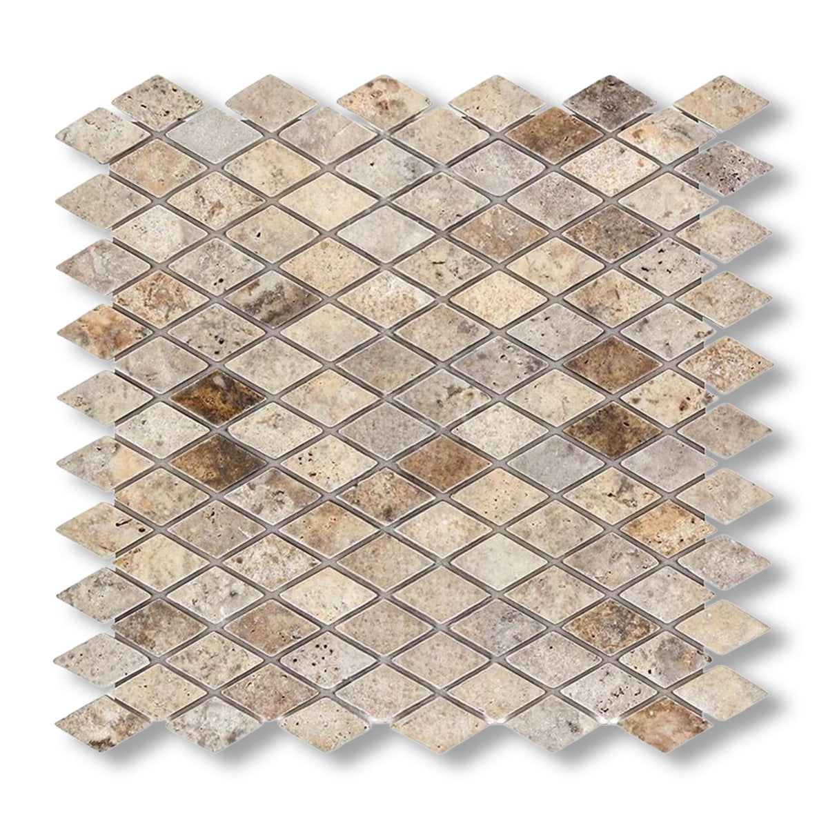 Silver Travertine 1" Diamond Tumbled Mosaic Tile - American Tile Depot