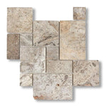 Silver Travertine 4-Pieced OPUS Mini-Pattern Tumbled Mosaic Tile - American Tile Depot
