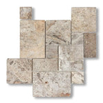 Silver Travertine 4-Pieced OPUS Mini-Pattern Tumbled Mosaic Tile - American Tile Depot
