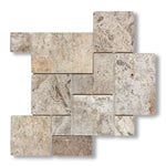 Silver Travertine 4-Pieced OPUS Mini-Pattern Tumbled Mosaic Tile - American Tile Depot