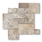 Silver Travertine 4-Pieced OPUS Mini-Pattern Tumbled Mosaic Tile - American Tile Depot
