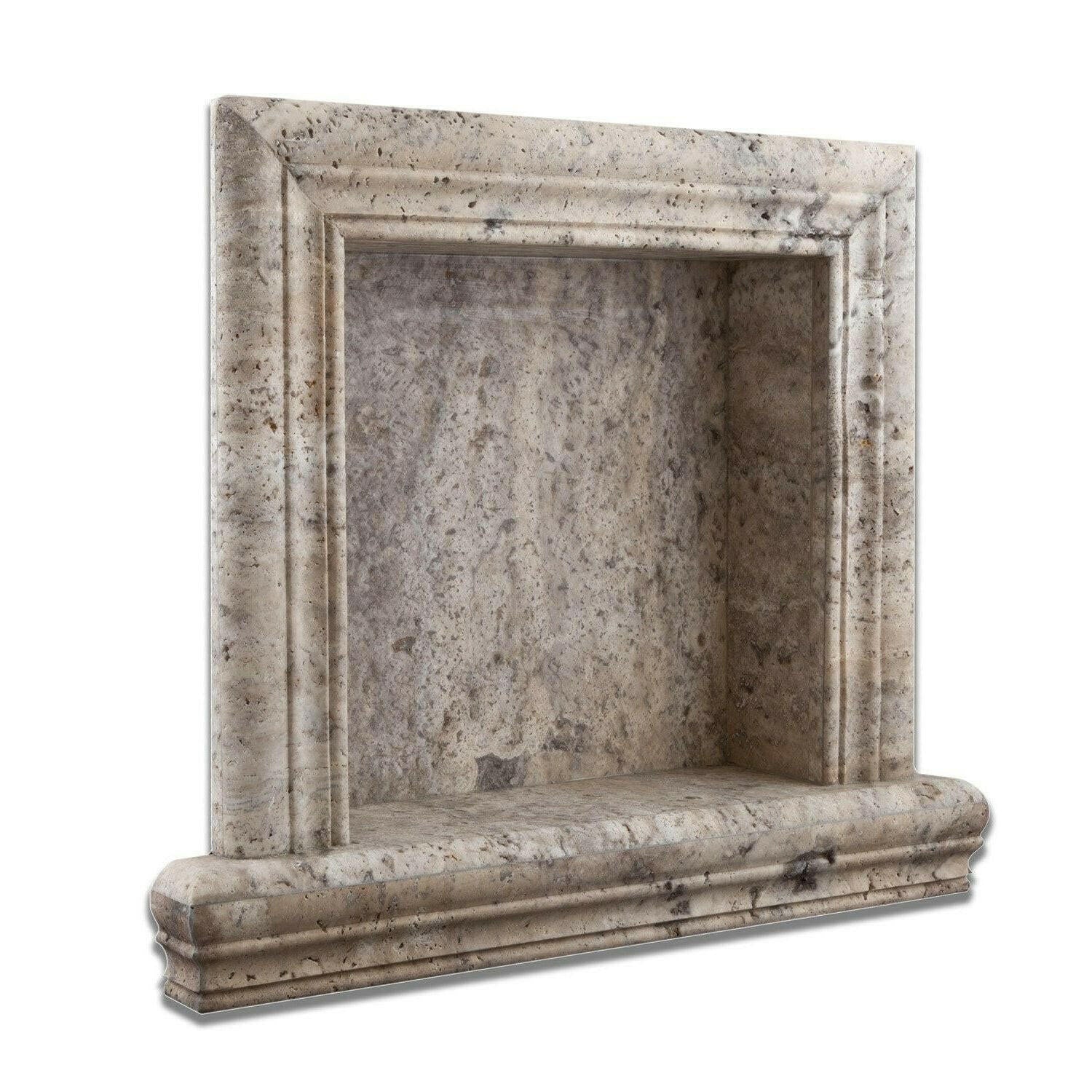Silver Travertine Hand-Made Custom Shampoo Niche / Shelf - SMALL - Honed Silver Travertine Hand-Made Custom Shampoo Niche / Shelf - SMALL - Honed - American Tile Depot
