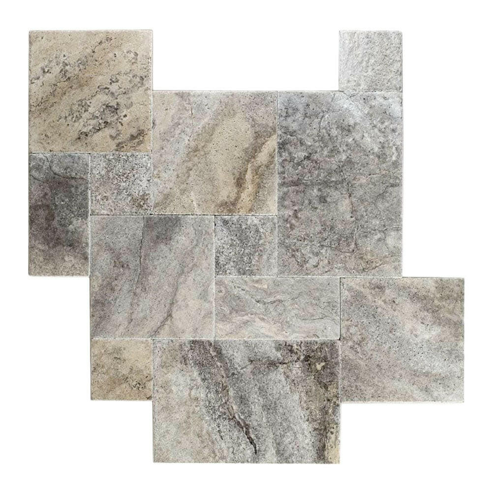 Silver Travertine Tumbled French Pattern Tile Silver Travertine Tumbled French Pattern Tile - American Tile Depot