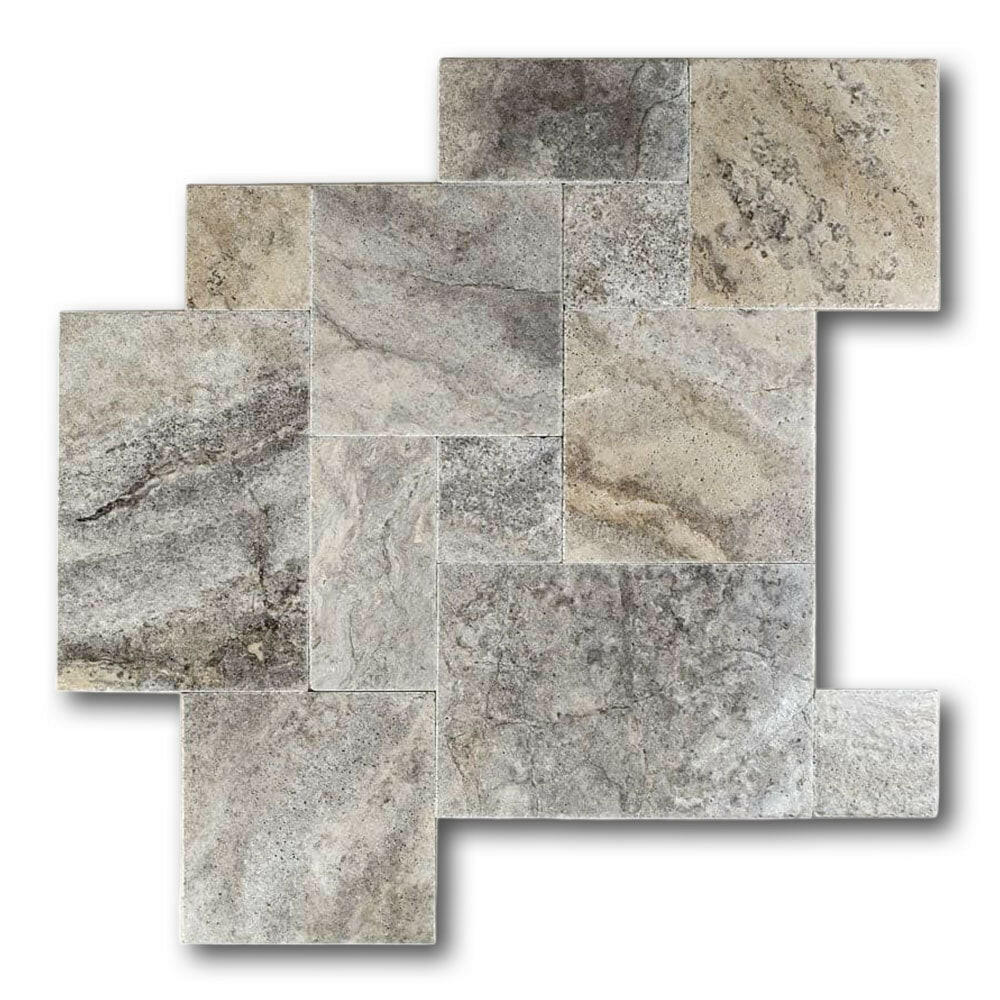 Silver Travertine Tumbled French Pattern Tile Silver Travertine Tumbled French Pattern Tile - American Tile Depot