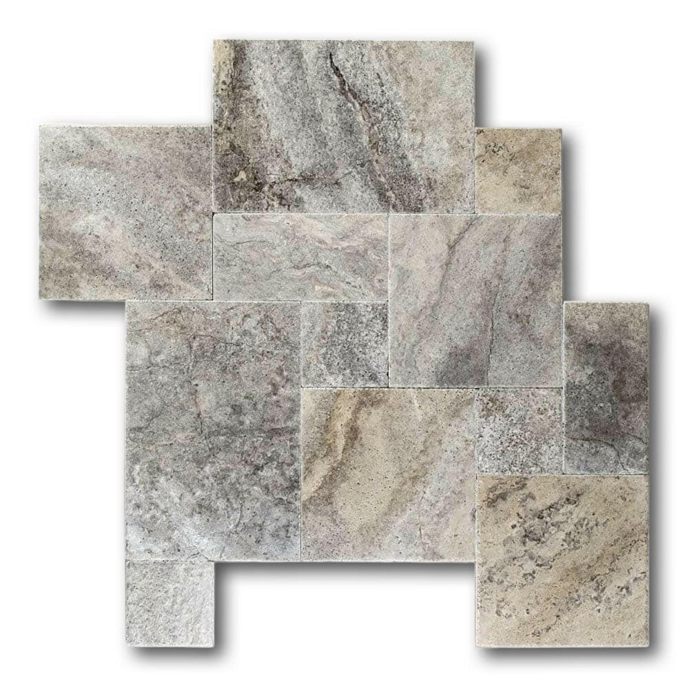 Silver Travertine Tumbled French Pattern Tile Silver Travertine Tumbled French Pattern Tile - American Tile Depot