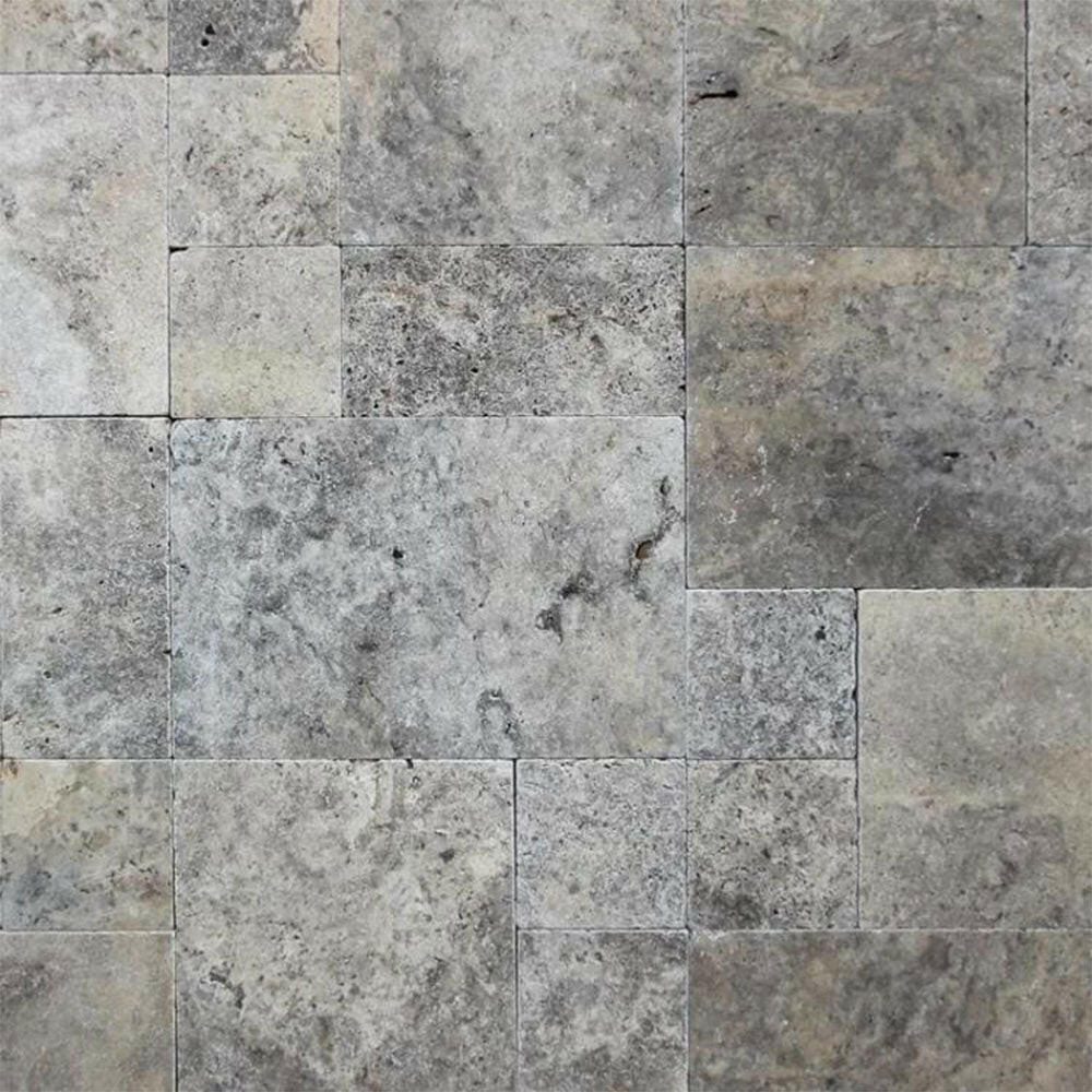 Silver Travertine Tumbled French Pattern Tile Silver Travertine Tumbled French Pattern Tile - American Tile Depot