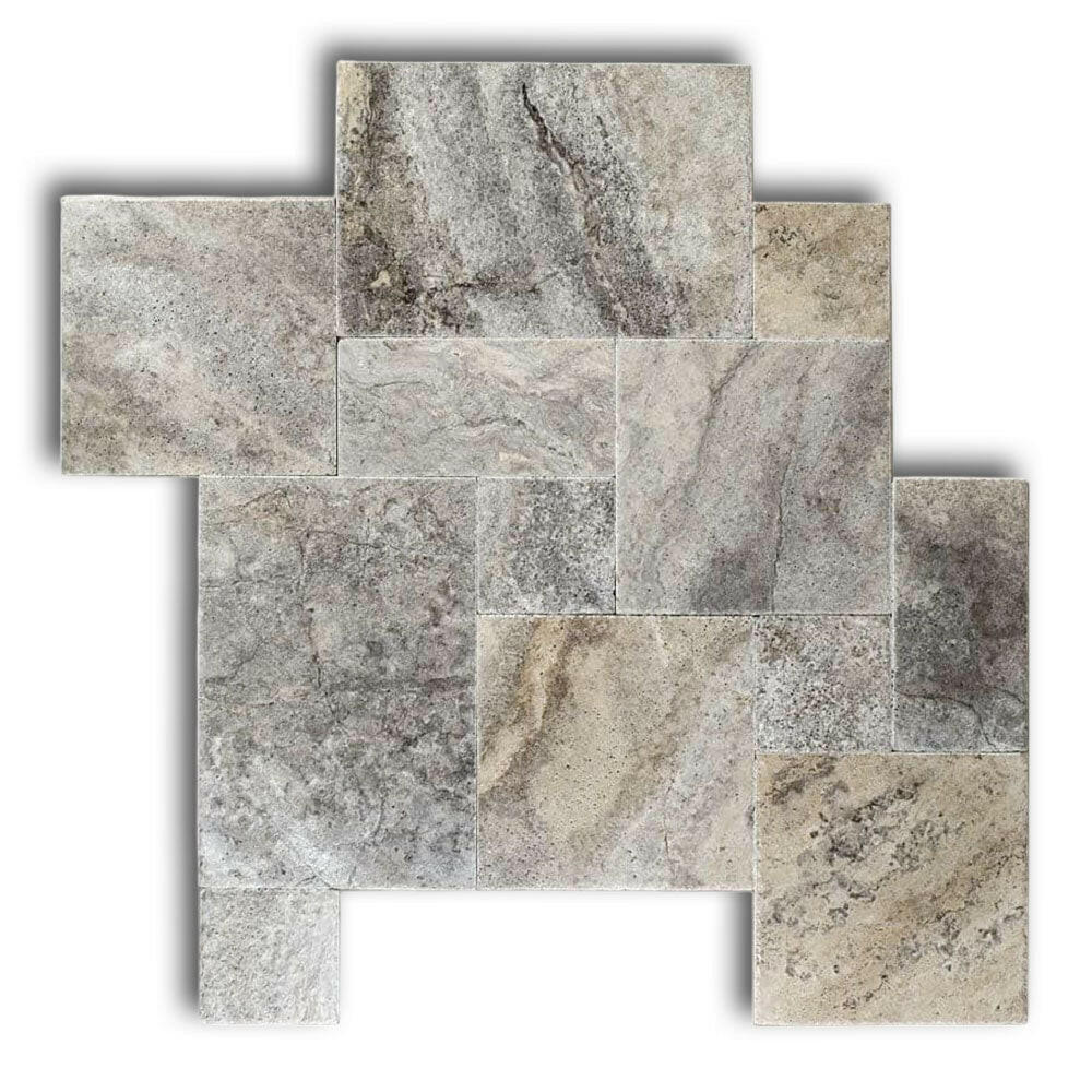 Silver Travertine Tumbled French Pattern Tile Silver Travertine Tumbled French Pattern Tile - American Tile Depot
