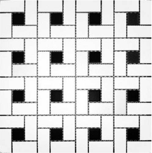 Arrays White & Black Matte Pinwheel Porcelain Mosaic Tile-American Tile Depot
