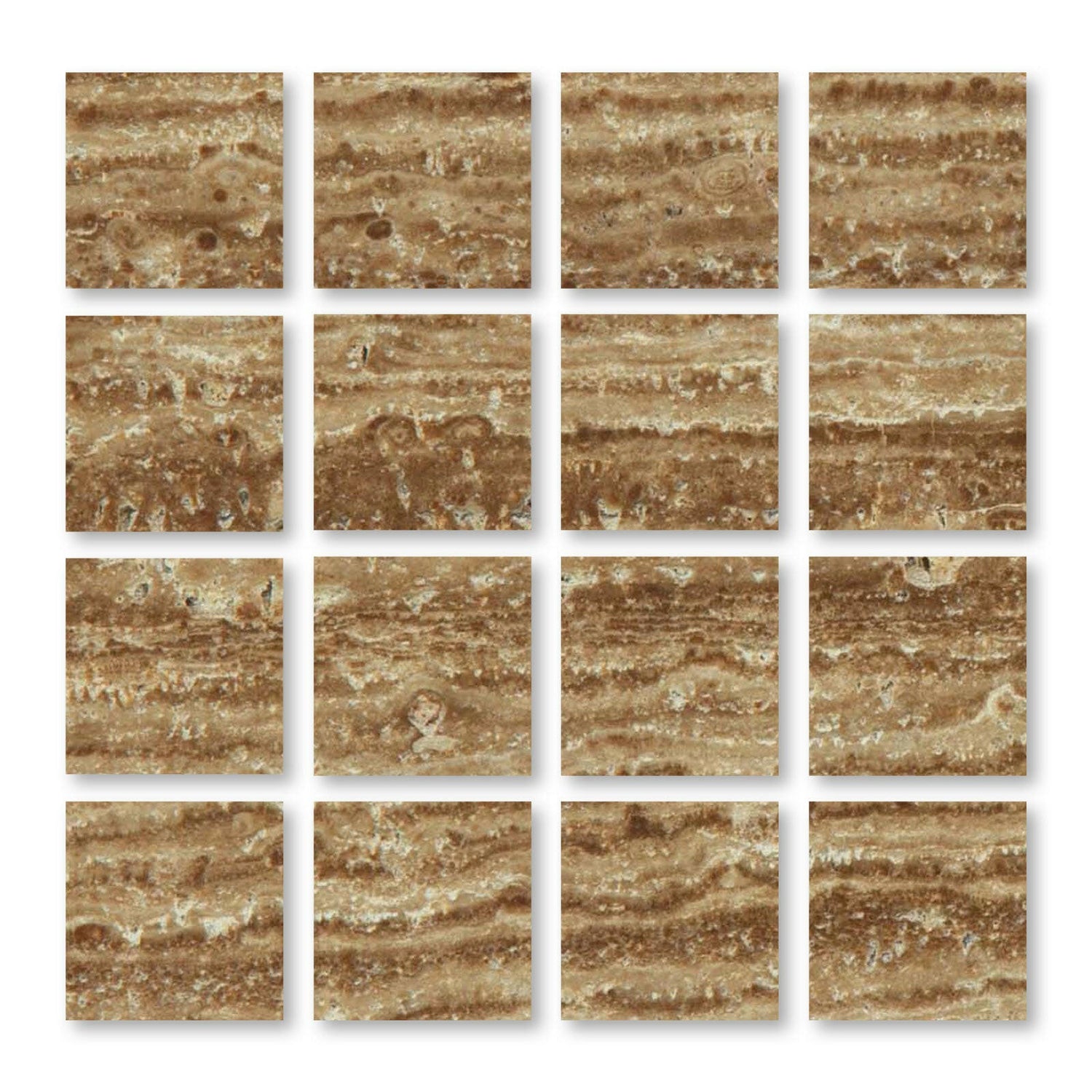 Special Cut | 3x3 Noce Exotic Travertine (Vein-Cut) Filled & Polished Tile Special Cut | 3x3 Noce Exotic Travertine (Vein-Cut) Filled & Polished Tile - American Tile Depot