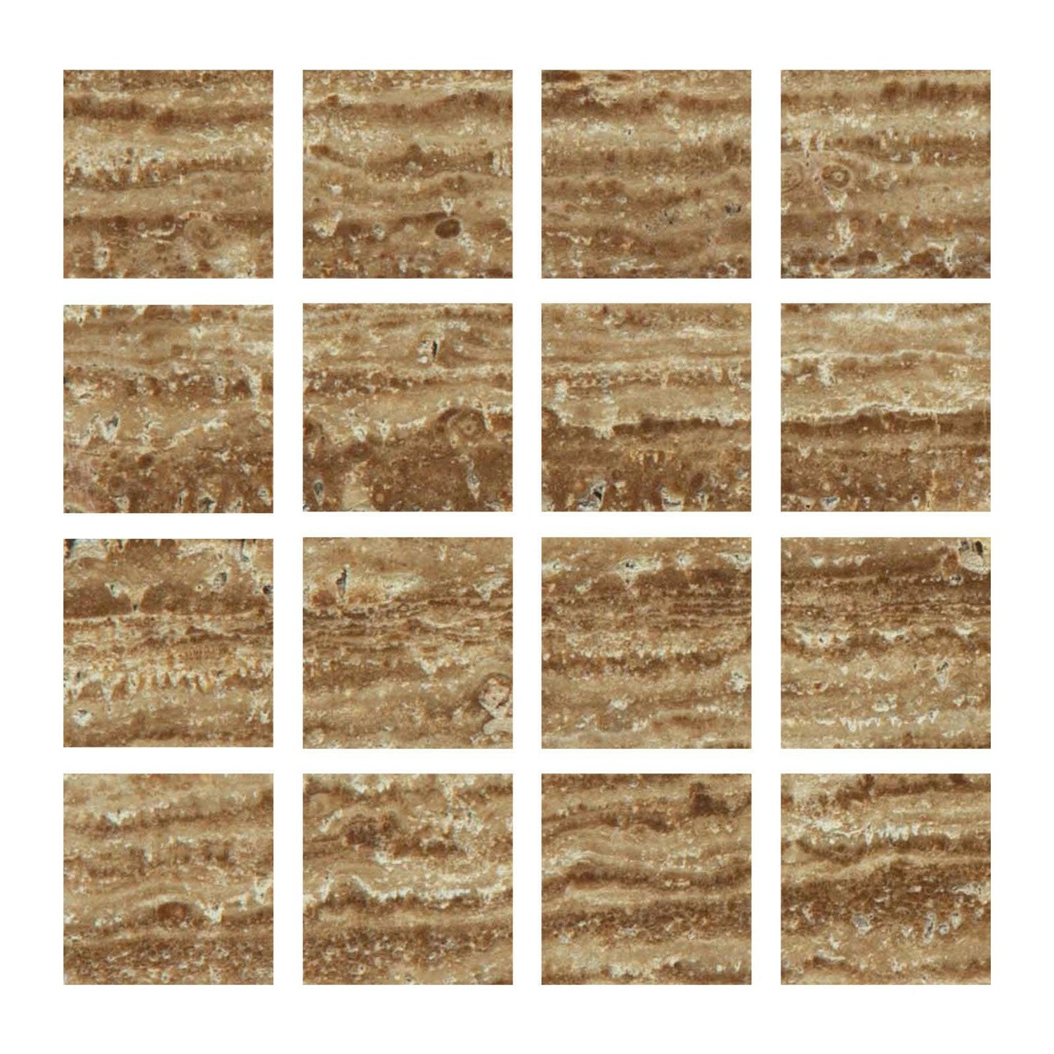 Special Cut | 3x3 Noce Exotic Travertine (Vein-Cut) Filled & Polished Tile Special Cut | 3x3 Noce Exotic Travertine (Vein-Cut) Filled & Polished Tile - American Tile Depot