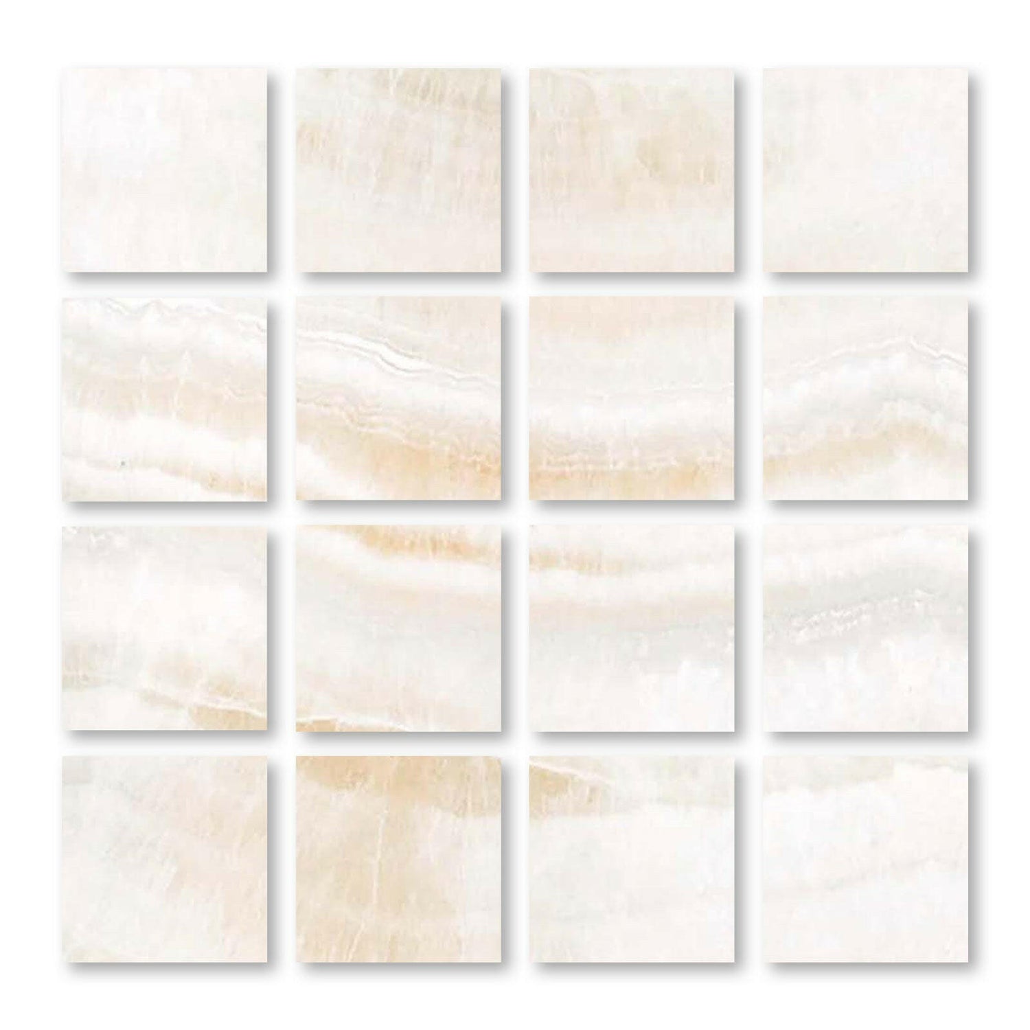 Special Cut | 3x3 Premium White Onyx VEIN-CUT Polished Tile Special Cut | 3x3 Premium White Onyx VEIN-CUT Polished Tile - American Tile Depot