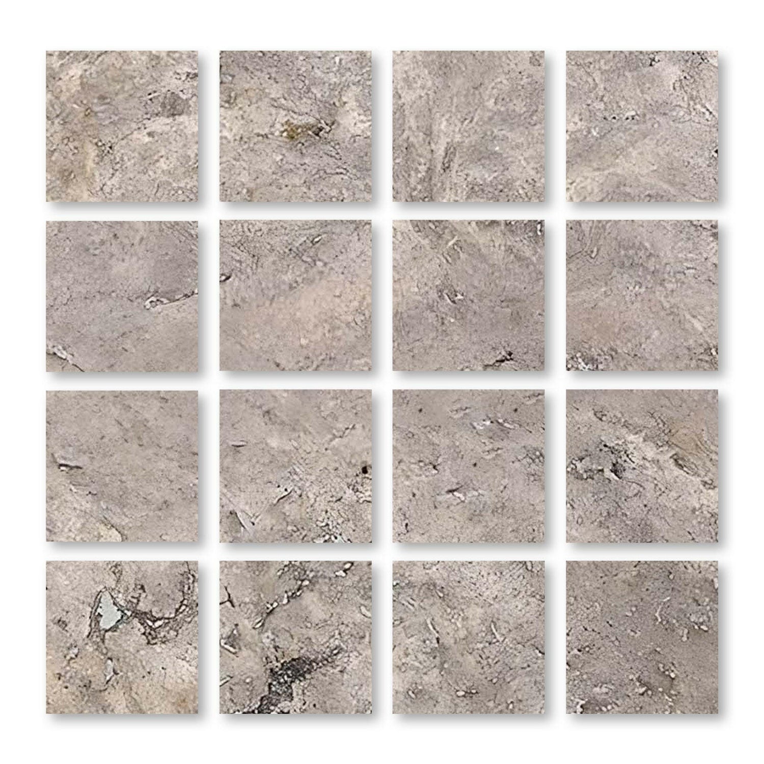 Special Cut | 3x3 Silver Travertine Filled & Honed Tile Special Cut | 3x3 Silver Travertine Filled & Honed Tile - American Tile Depot