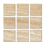 Special Cut | 4x4 Ivory Travertine Vein Cut Filled & Polished Tile Special Cut | 4x4 Ivory Travertine Vein Cut Filled & Polished Tile - American Tile Depot