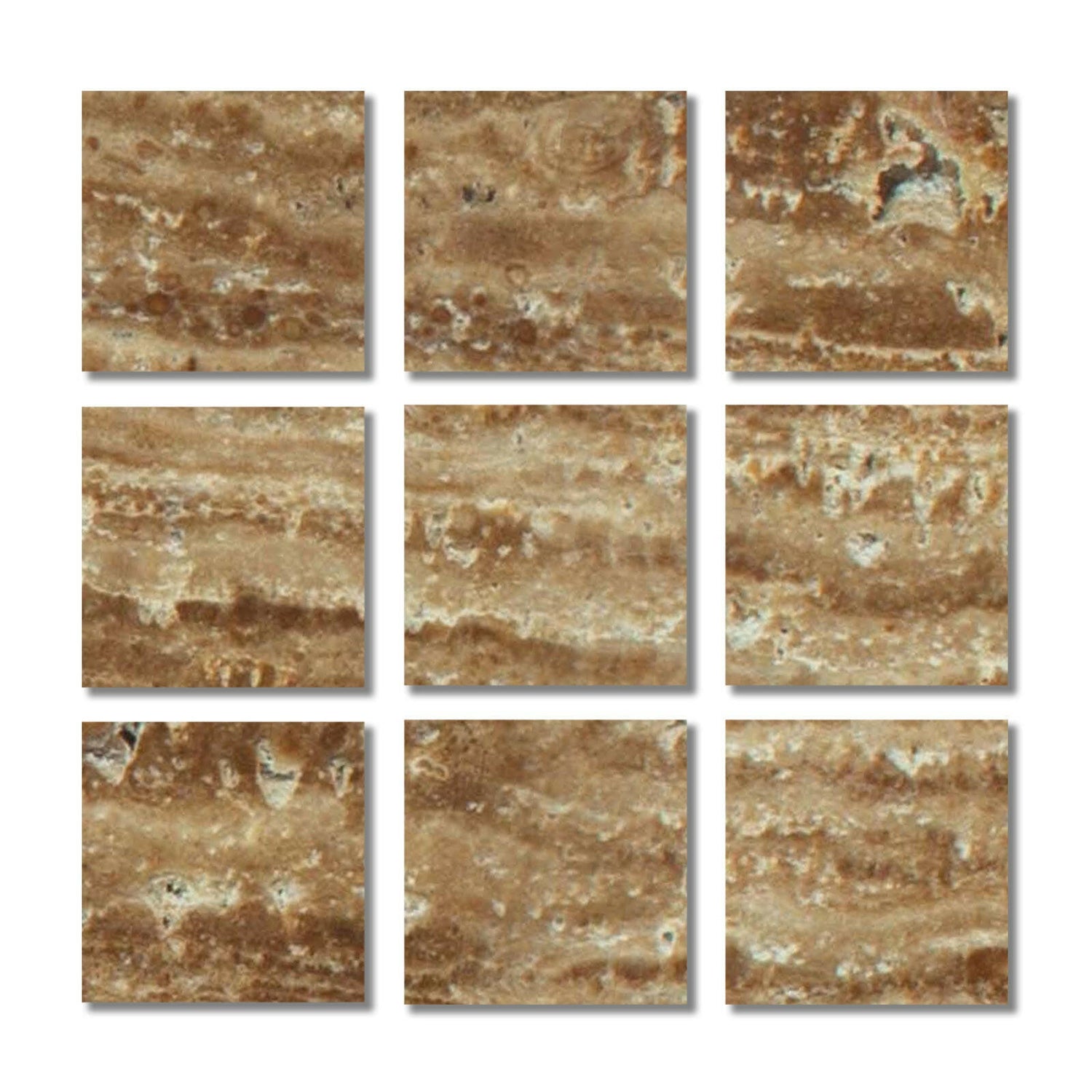 Special Cut | 4x4 Noce Exotic Travertine (Vein-Cut) Filled & Honed Tile Special Cut | 4x4 Noce Exotic Travertine (Vein-Cut) Filled & Honed Tile - American Tile Depot