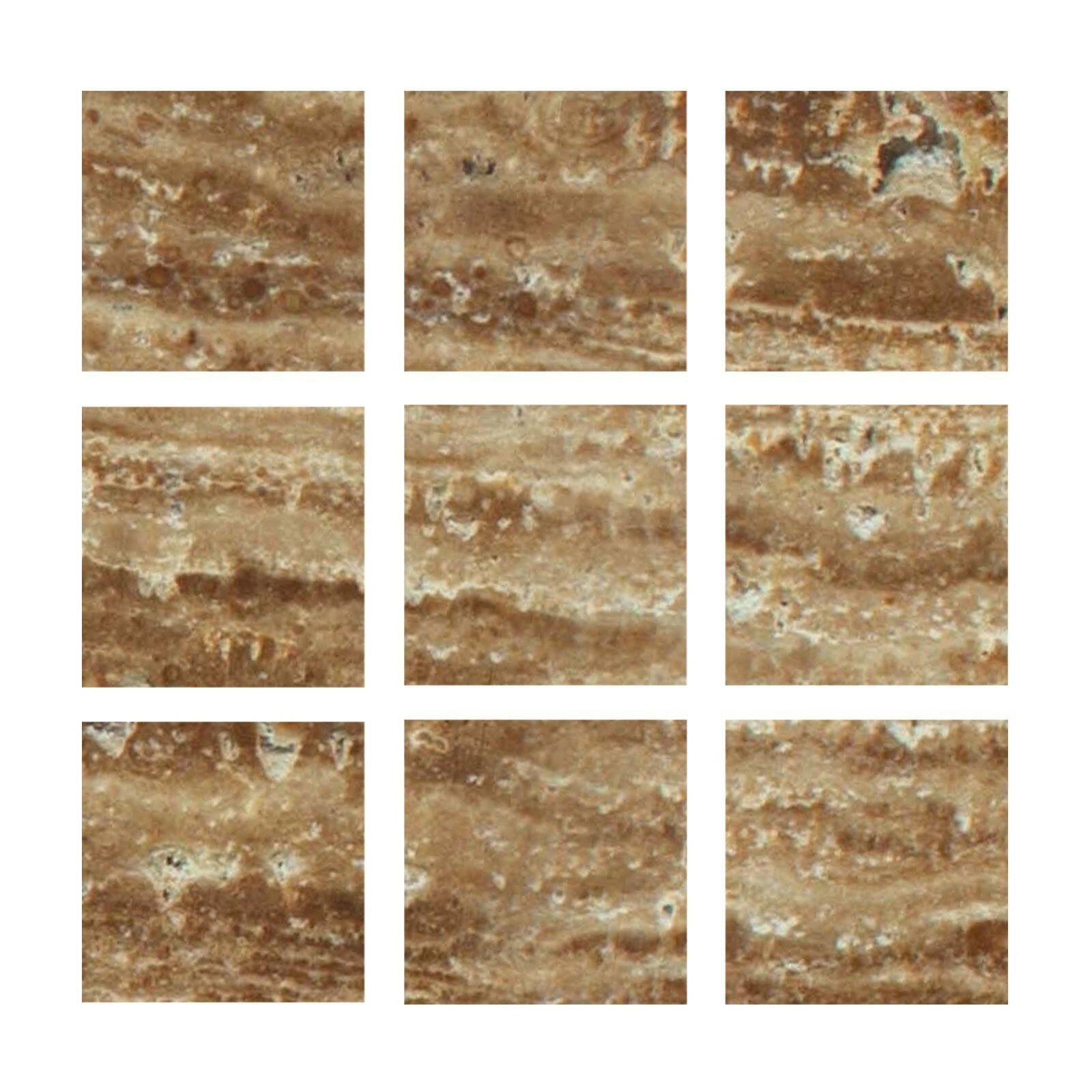 Special Cut | 4x4 Noce Exotic Travertine (Vein-Cut) Filled & Honed Tile Special Cut | 4x4 Noce Exotic Travertine (Vein-Cut) Filled & Honed Tile - American Tile Depot