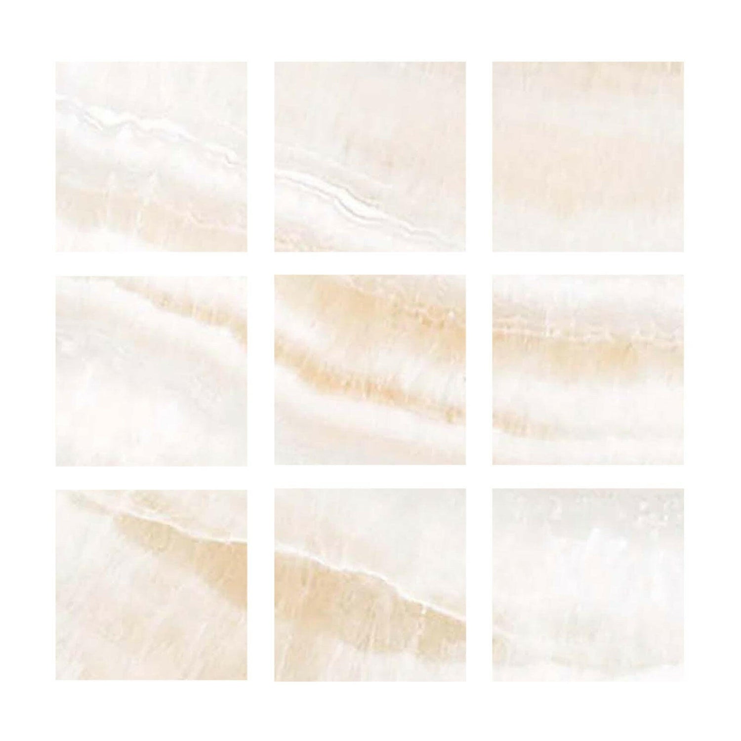 Special Cut | 4x4 Premium White Onyx VEIN-CUT Polished Tile Special Cut | 4x4 Premium White Onyx VEIN-CUT Polished Tile - American Tile Depot