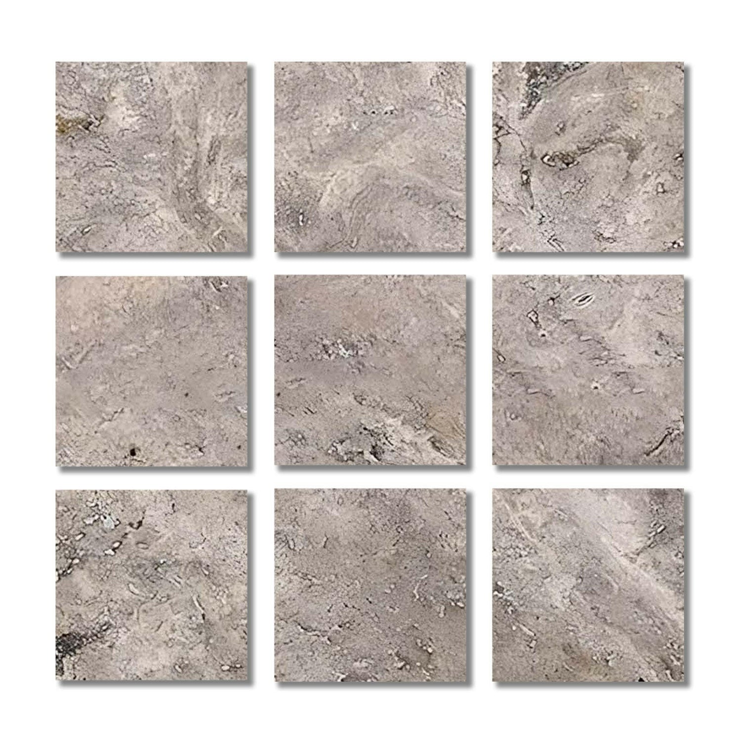 Special Cut | 4x4 Silver Travertine Filled & Honed Tile Special Cut | 4x4 Silver Travertine Filled & Honed Tile - American Tile Depot