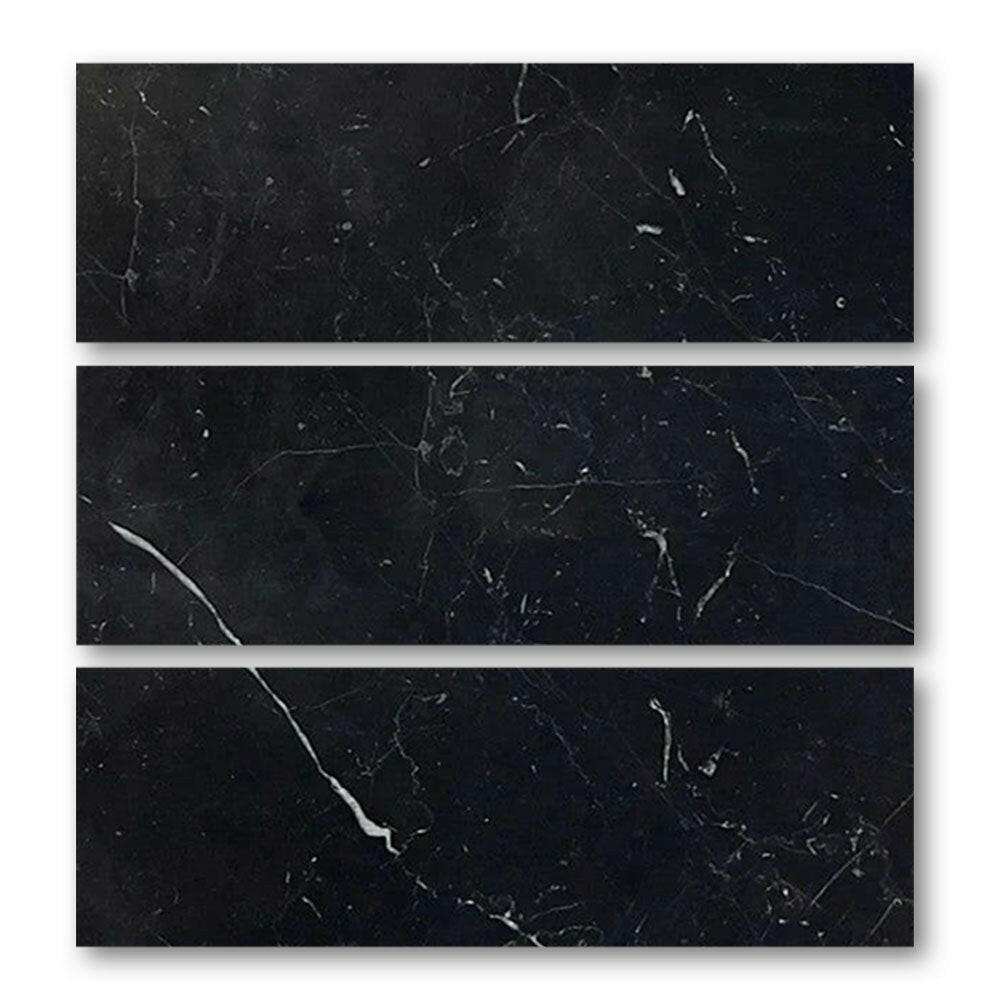 Special Cut | 6x18 Black Marquina Marble Honed Tile Special Cut | 6x18 Black Marquina Marble Honed Tile - American Tile Depot