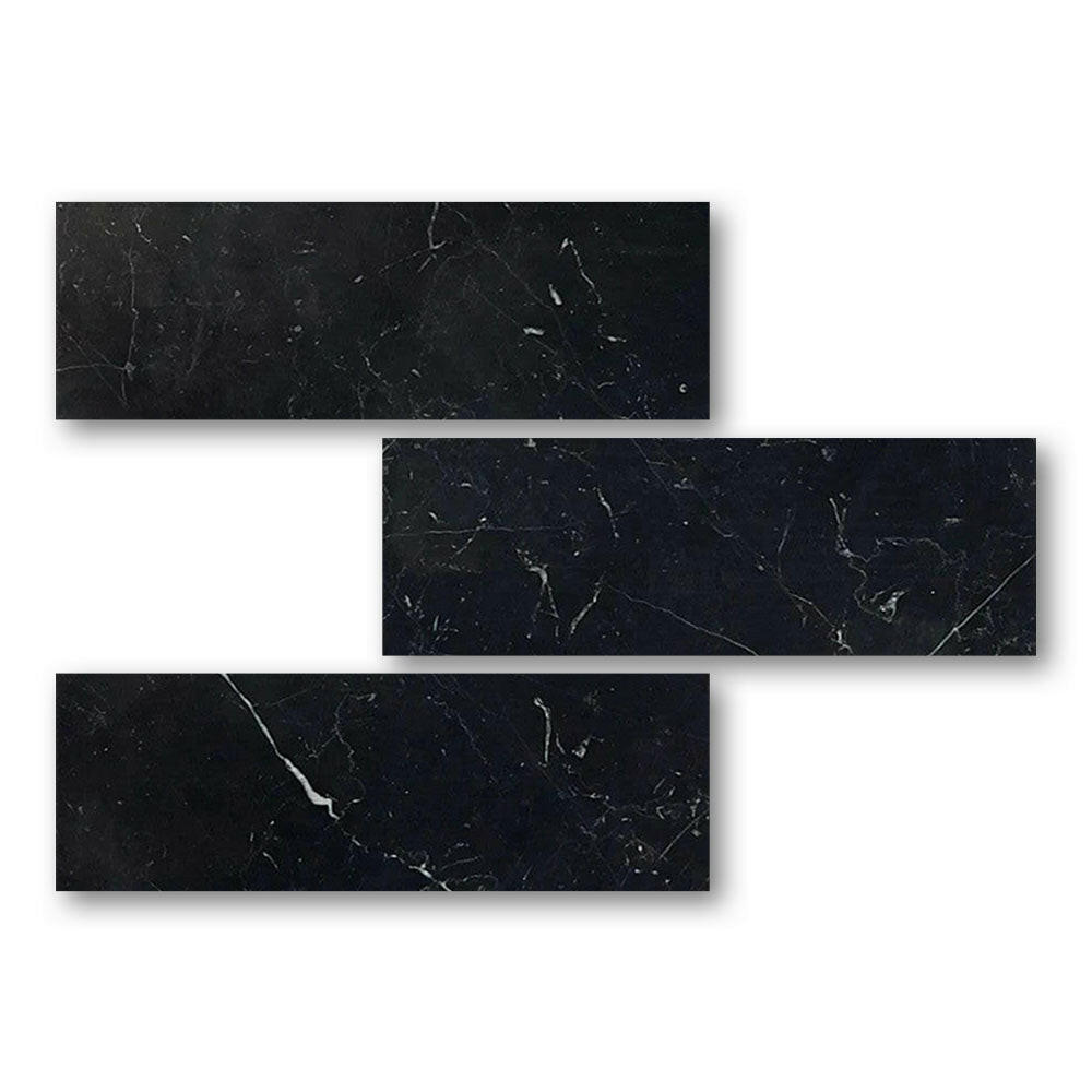 Special Cut | 6x18 Black Marquina Marble Honed Tile Special Cut | 6x18 Black Marquina Marble Honed Tile - American Tile Depot