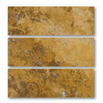 Special Cut | 6x18 Gold / Yellow Travertine Filled & Polished Tile Special Cut | 6x18 Gold / Yellow Travertine Filled & Polished Tile - American Tile Depot