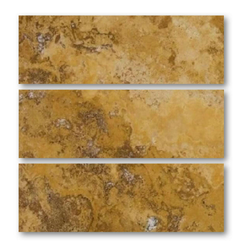 Special Cut | 6x18 Gold / Yellow Travertine Filled & Polished Tile Special Cut | 6x18 Gold / Yellow Travertine Filled & Polished Tile - American Tile Depot