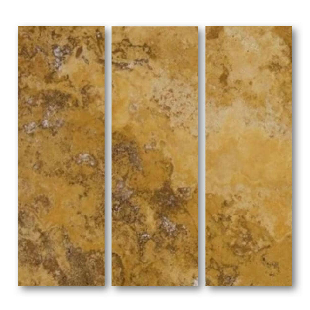 Special Cut | 6x18 Gold / Yellow Travertine Filled & Polished Tile Special Cut | 6x18 Gold / Yellow Travertine Filled & Polished Tile - American Tile Depot