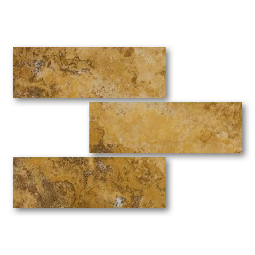 Special Cut | 6x18 Gold / Yellow Travertine Filled & Polished Tile Special Cut | 6x18 Gold / Yellow Travertine Filled & Polished Tile - American Tile Depot
