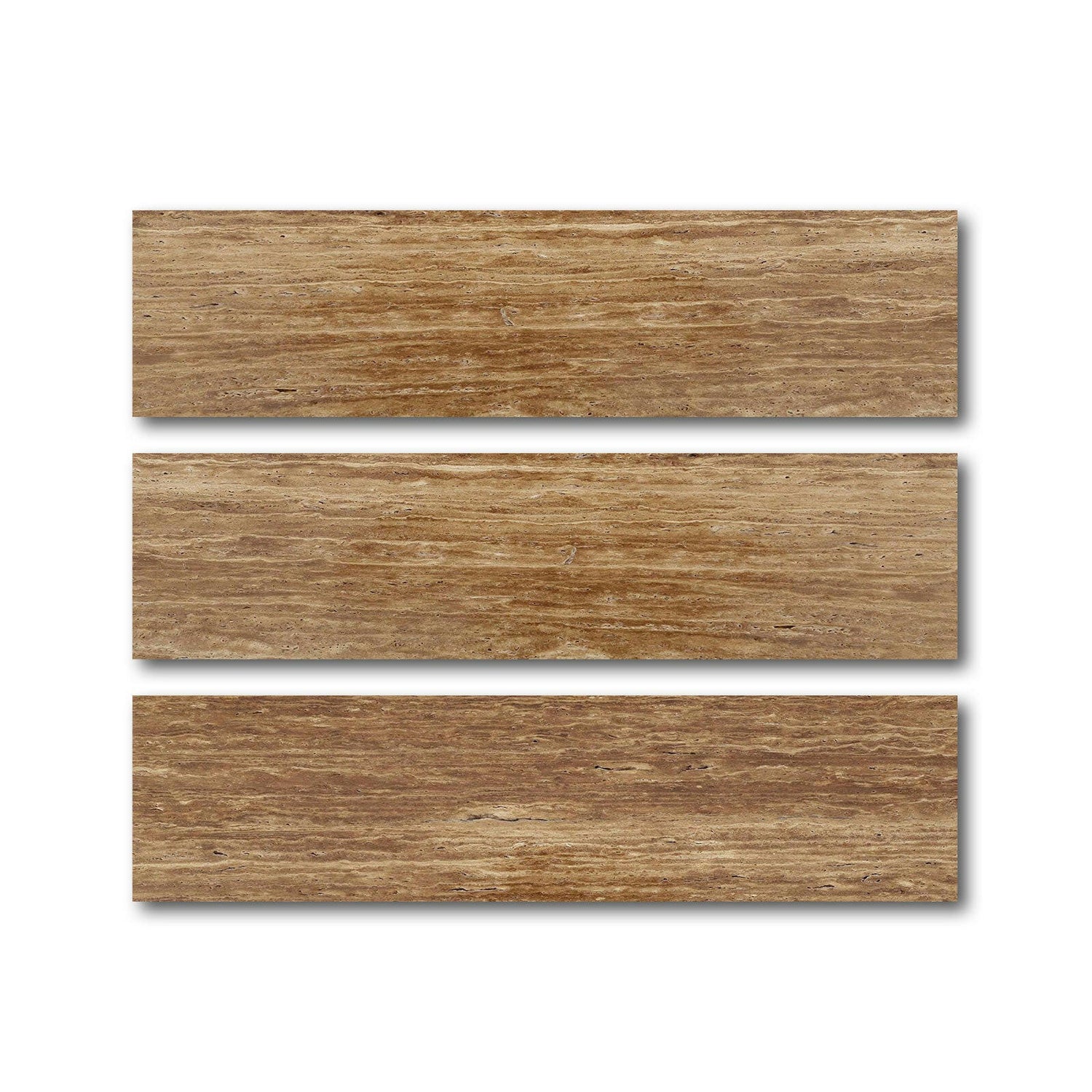 Special Cut | 6x24 Noce Exotic Travertine (Vein-Cut) Filled & Polished Tile Special Cut | 6x24 Noce Exotic Travertine (Vein-Cut) Filled & Polished Tile - American Tile Depot