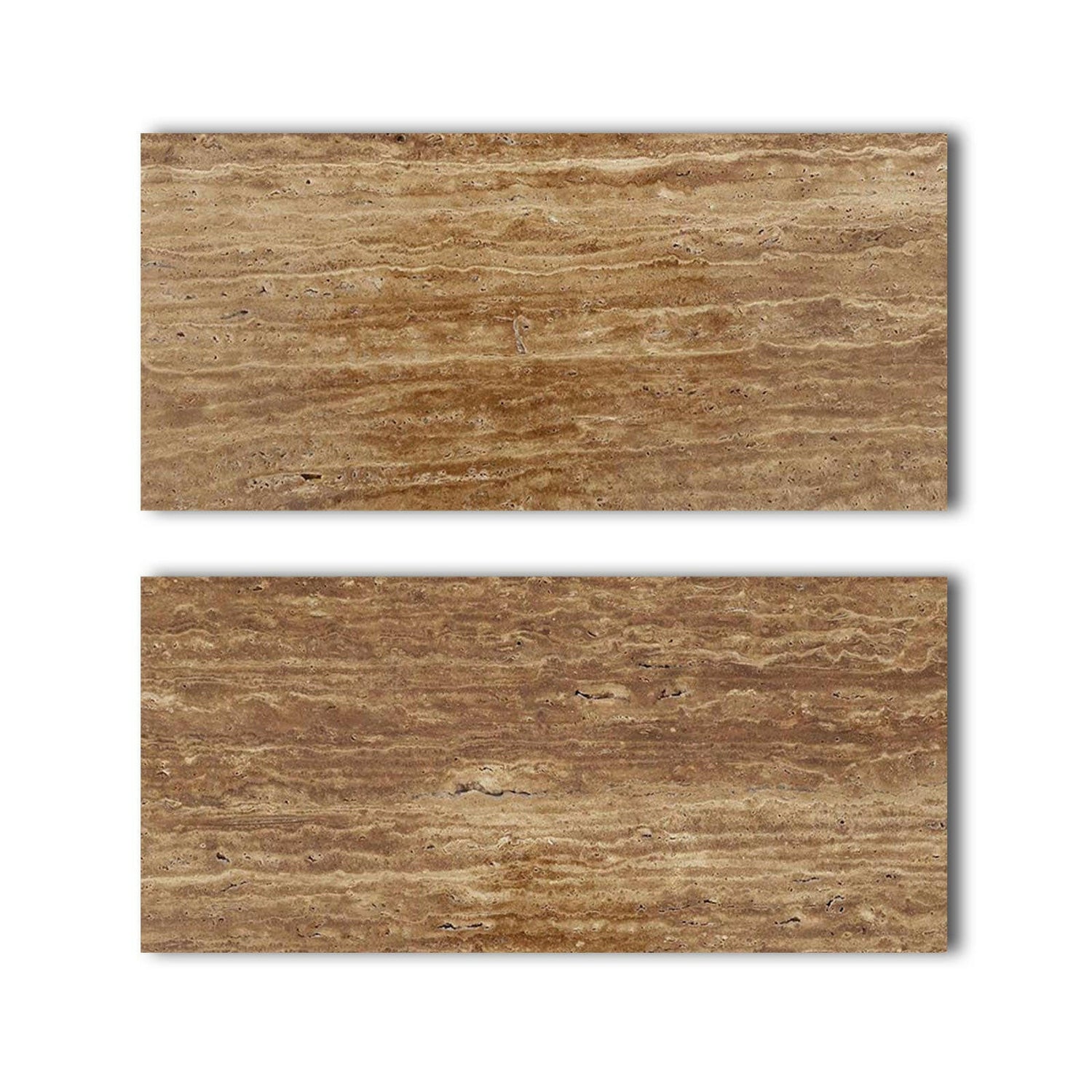 Special Cut | 9x18 Noce Exotic Travertine (Vein-Cut) Filled & Polished Tile Special Cut | 9x18 Noce Exotic Travertine (Vein-Cut) Filled & Polished Tile - American Tile Depot