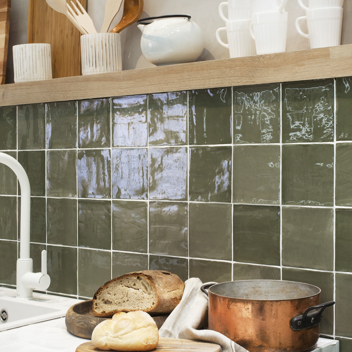 5x5 Miami Olive Glossy Ceramic Wall Tile - American Tile Depot