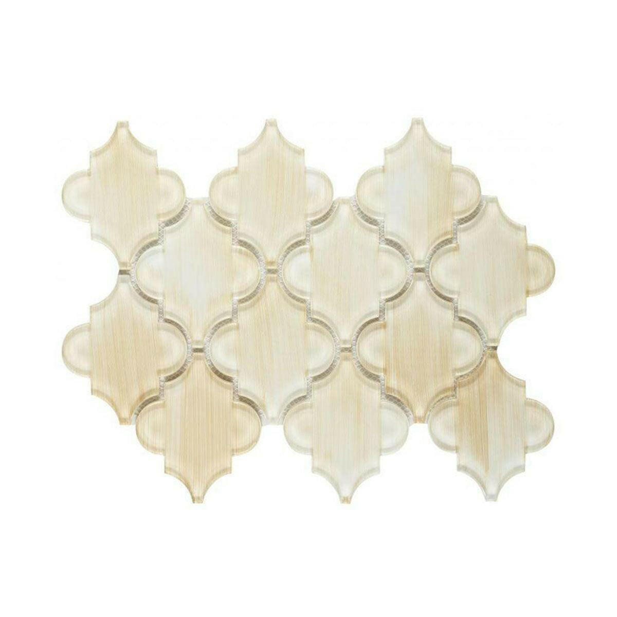 Sultan Beige Stroke Glossy Arabesque Glass Mosaic Tile - American Tile Depot