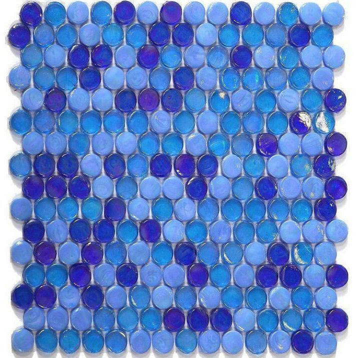 Summer Ocean Penny Circular Glass Mosaic Tile Summer Ocean Penny Circular Glass Mosaic Tile - American Tile Depot