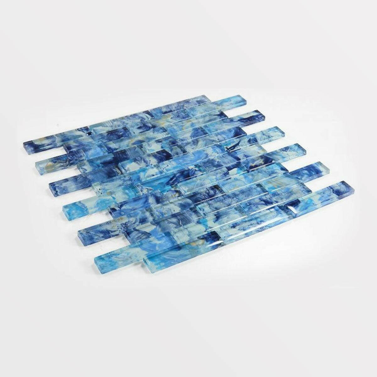 Summer Watercolor Blue Linear Glass Mosaic Tile Summer Watercolor Blue Linear Glass Mosaic Tile - American Tile Depot