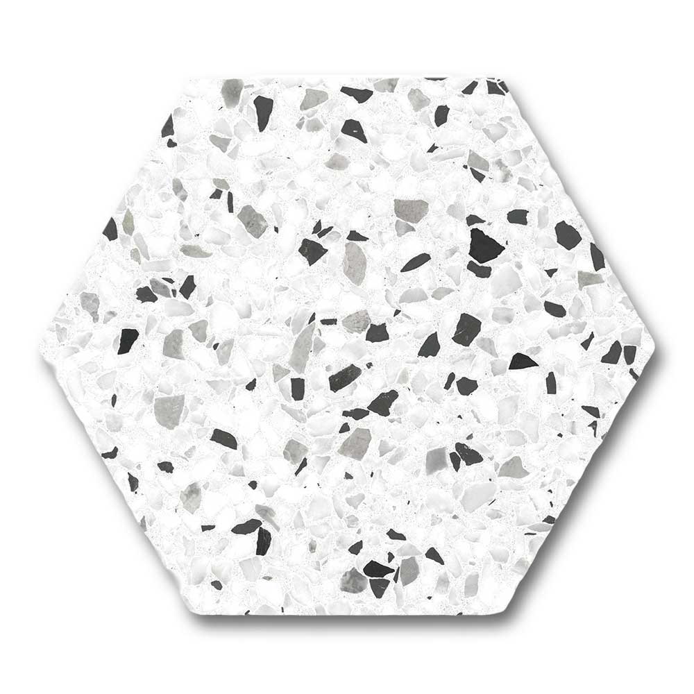 Tempo Black Matte Terrazzo Look 8" Hexagon Porcelain Tile