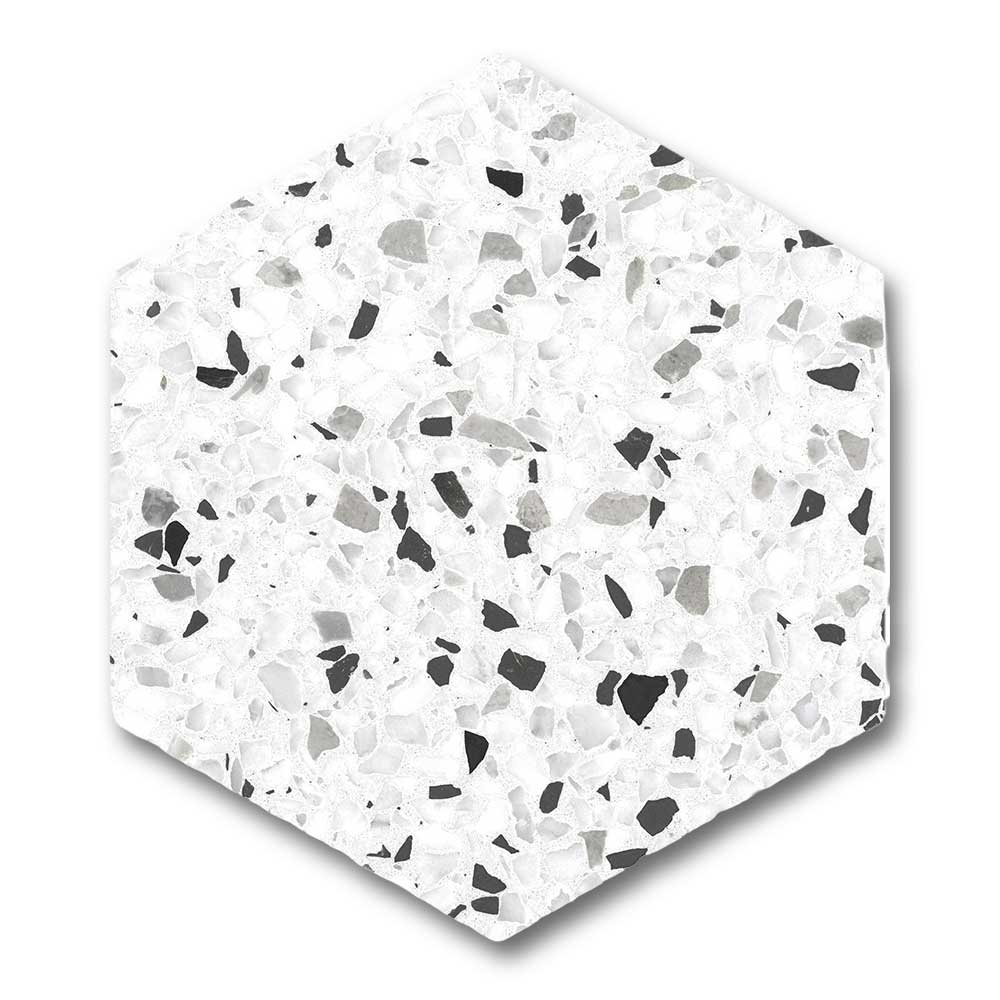 Tempo Black Matte Terrazzo Look 8" Hexagon Porcelain Tile