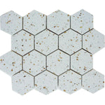 Terrazzo Gold Marble Polished 3" Hexagon Mosaic Tile Terrazzo Gold Marble Polished 3" Hexagon Mosaic Tile - American Tile Depot