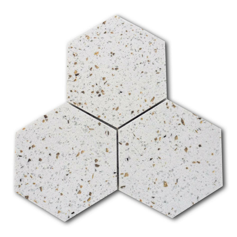 Terrazzo Gold Marble Polished 6" Hexagon Tile Terrazzo Gold Marble Polished 6" Hexagon Tile - American Tile Depot