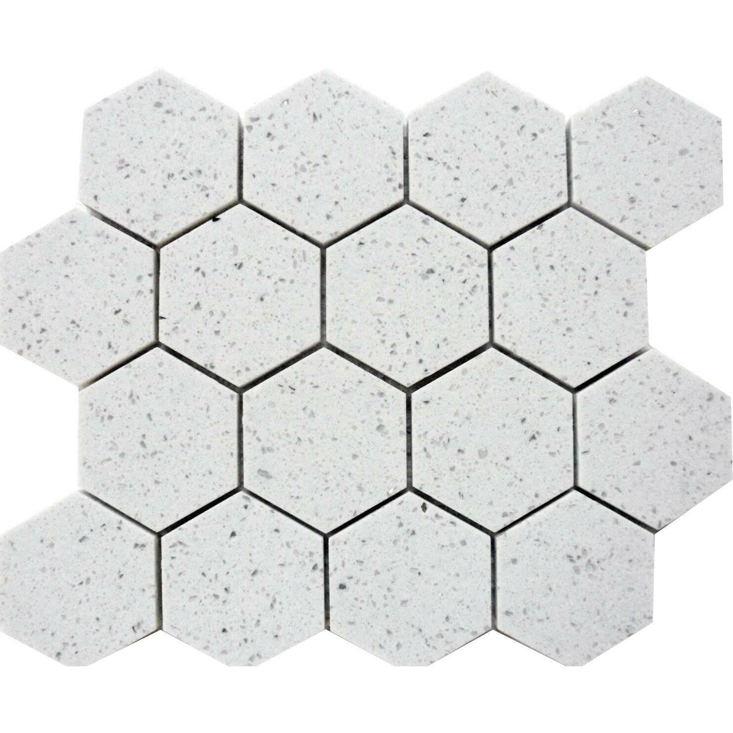 Terrazzo Silver Marble Polished 3" Hexagon Mosaic Tile Terrazzo Silver Marble Polished 3" Hexagon Mosaic Tile - American Tile Depot