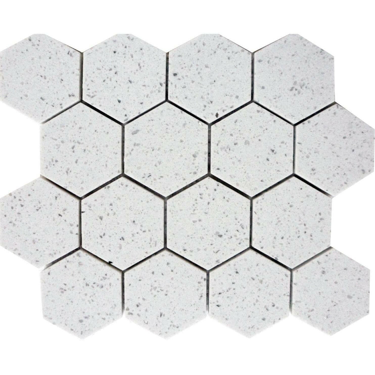 Terrazzo Silver Marble Polished 3" Hexagon Mosaic Tile Terrazzo Silver Marble Polished 3" Hexagon Mosaic Tile - American Tile Depot