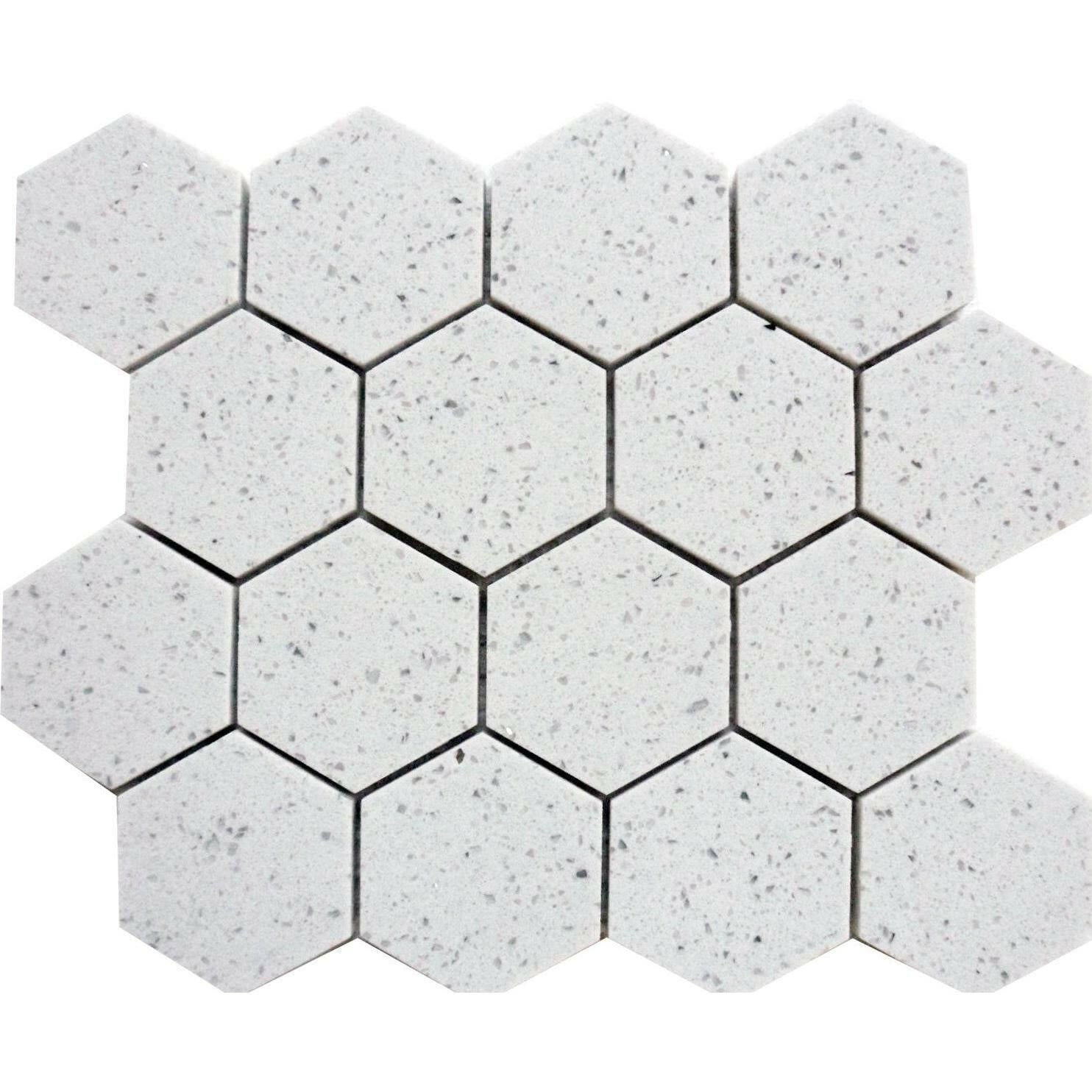 Terrazzo Silver Marble Polished 3" Hexagon Mosaic Tile Terrazzo Silver Marble Polished 3" Hexagon Mosaic Tile - American Tile Depot