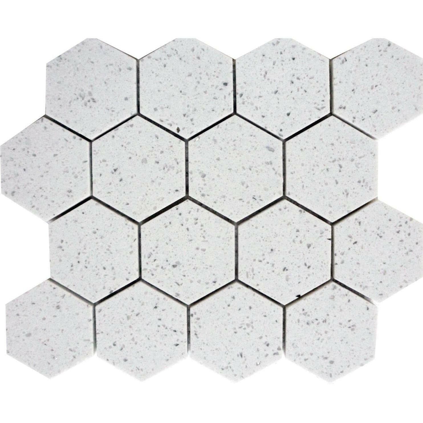 Terrazzo Silver Marble Polished 3" Hexagon Mosaic Tile Terrazzo Silver Marble Polished 3" Hexagon Mosaic Tile - American Tile Depot