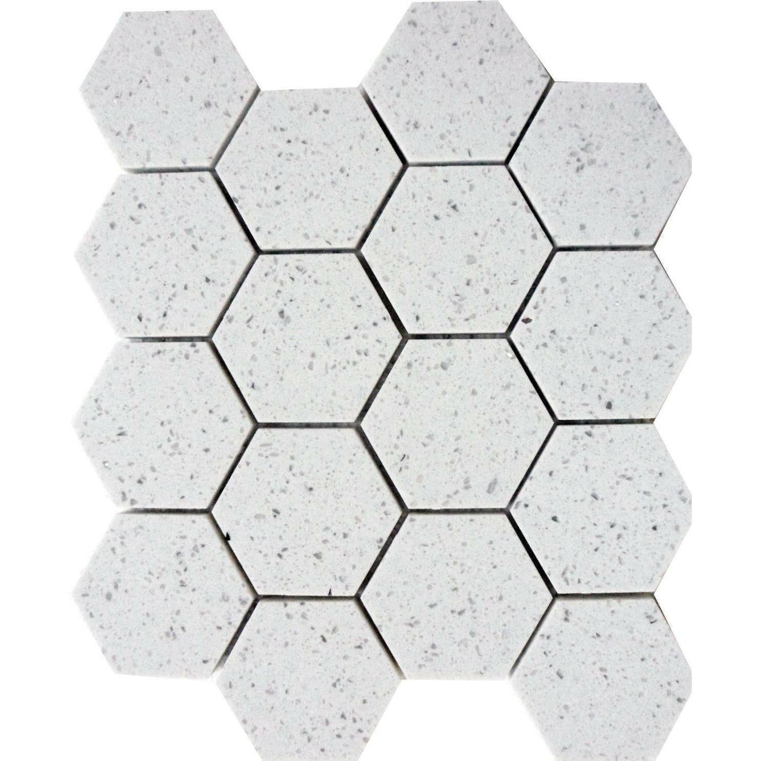 Terrazzo Silver Marble Polished 3" Hexagon Mosaic Tile Terrazzo Silver Marble Polished 3" Hexagon Mosaic Tile - American Tile Depot